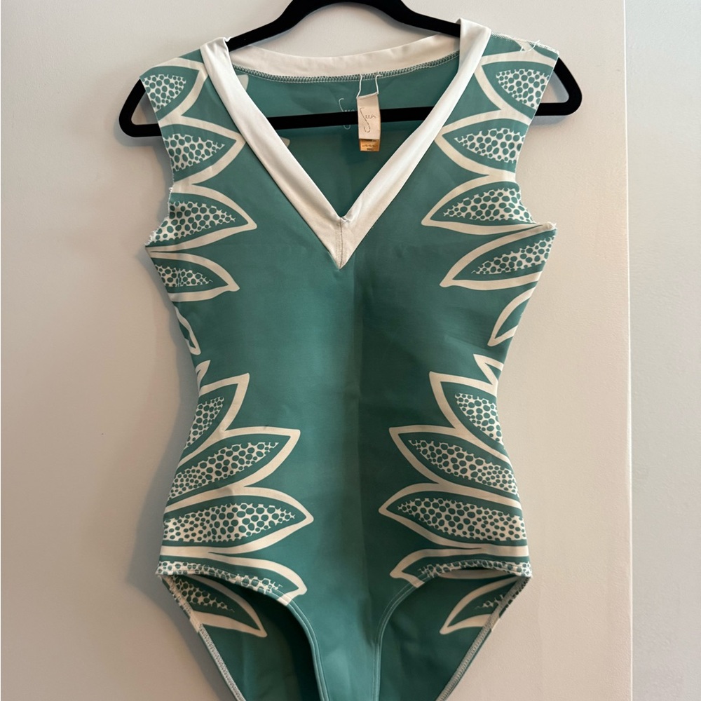 Seea Green and White One Piece Swimsuit